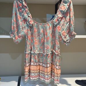 ODDY Floral Tunic in Blue and Orange